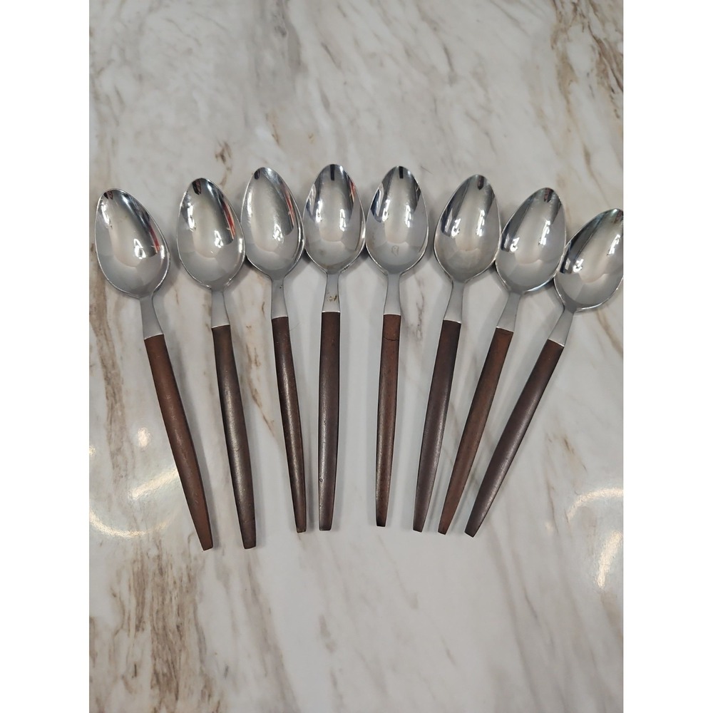 Vintage Ekco Eterna Forged Stainless Japan Canoe Muffin 8 Small Spoons MCM